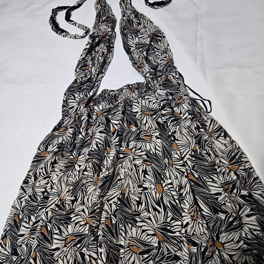 Free People Black and White Halter Dress with Orange Accents